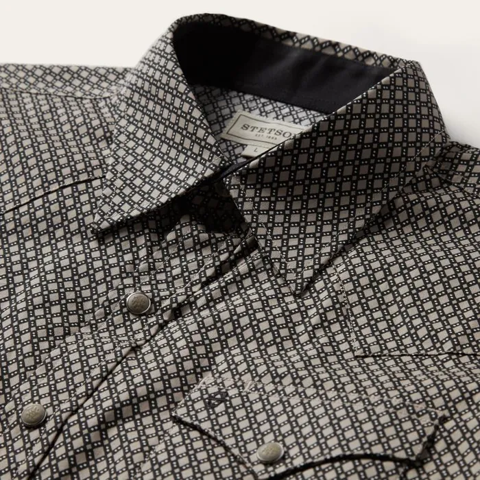 Brown Diamond Print Western Shirt Brown Men Stetson Western Shirts