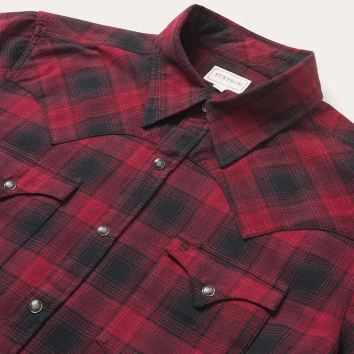 Brushed Twill Plaid Shirt Black Men Stetson Western Shirts