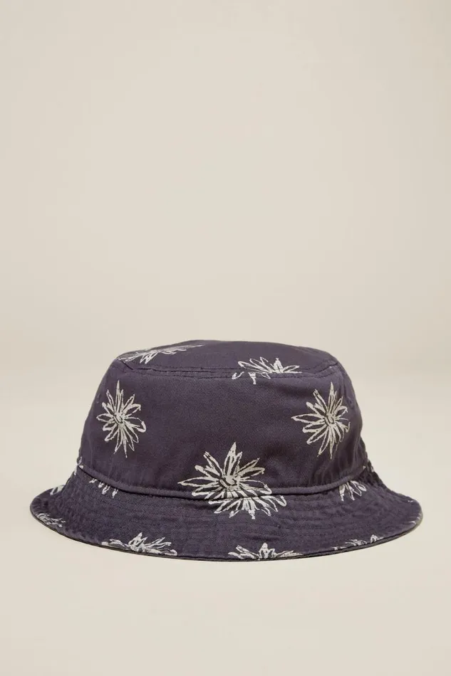 Bucket Hat Washed Blackfloral Men Cotton On Hats
