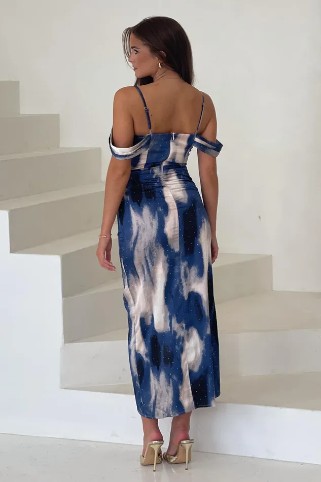 Camila Blue Diamonte Wrap Over Midi Dress Women Girl In Mind Wrap Dresses