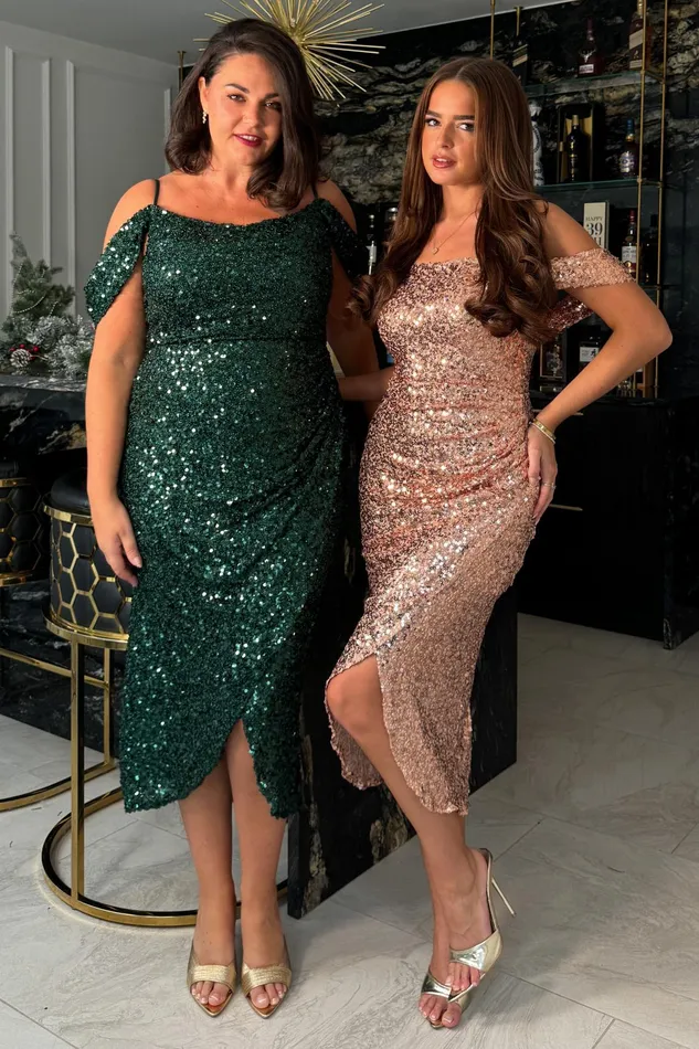 Camila Gold Sequin Wrap Over Midi Dress Women Girl In Mind Sequin Dresses
