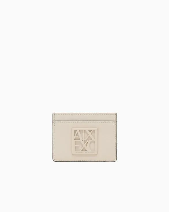 Card Holder With Logo Beige Women Armani Wallets And Small Leather Goods