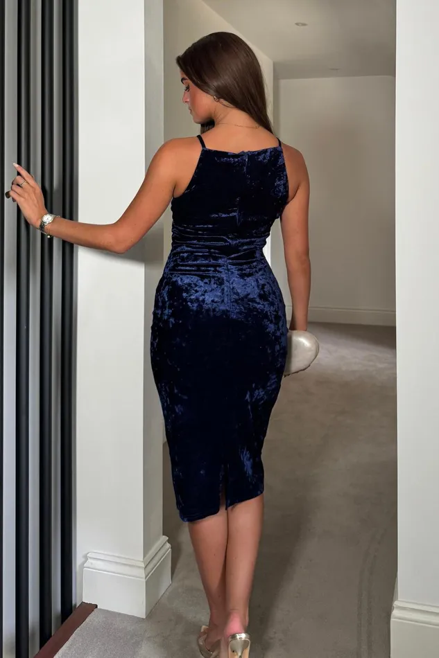 Carrie Navy Velvet Bodycon Midi Dress Women Girl In Mind Sequin Dresses