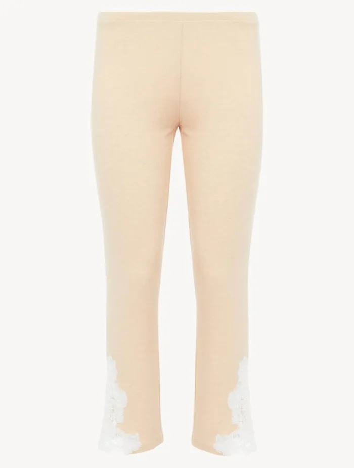 Cashmere Blend Ribbed Trousers In Halo With Frastaglio Sleepwear La Perla Pajamas