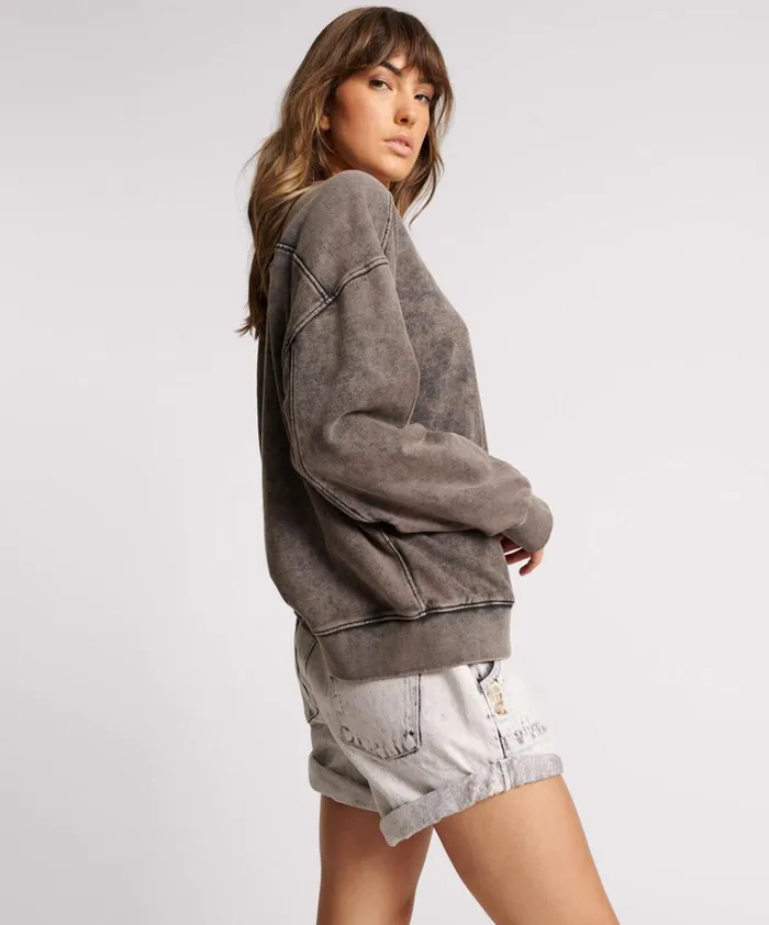 CHARCOAL BOWER BIRD RETRO SWEATER Women One Teaspoon Hoodies And Sweats CHARCOAL BOWER BIRD RETRO SWEATER Women One Teaspoon Hoodies And Sweats