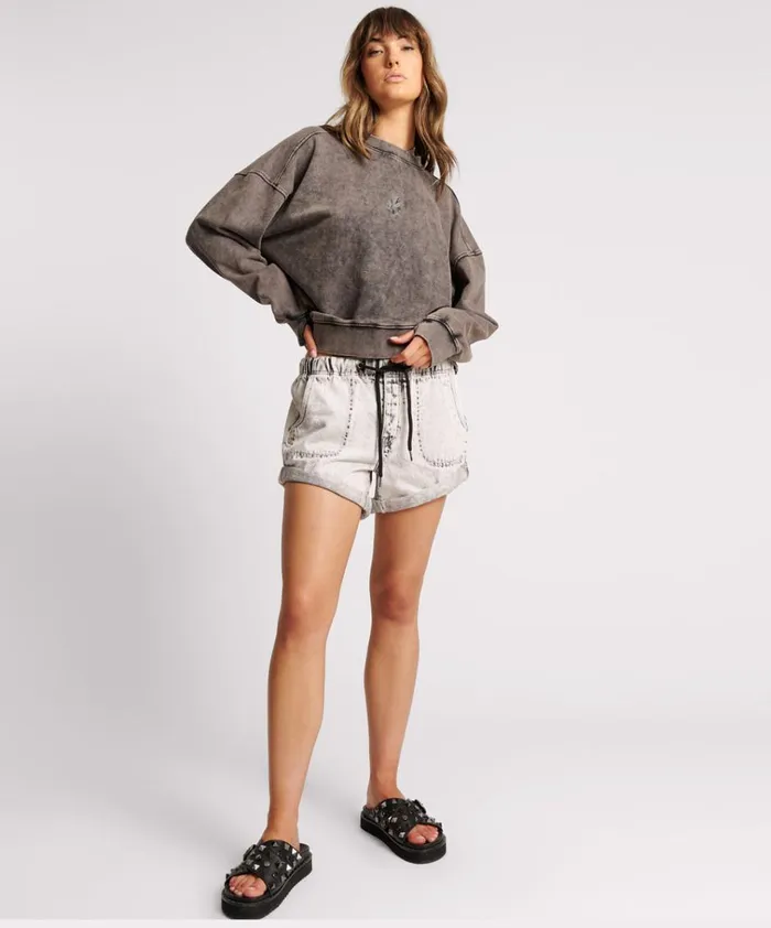 CHARCOAL BOWER BIRD RETRO SWEATER Women One Teaspoon Hoodies And Sweats CHARCOAL BOWER BIRD RETRO SWEATER Women One Teaspoon Hoodies And Sweats