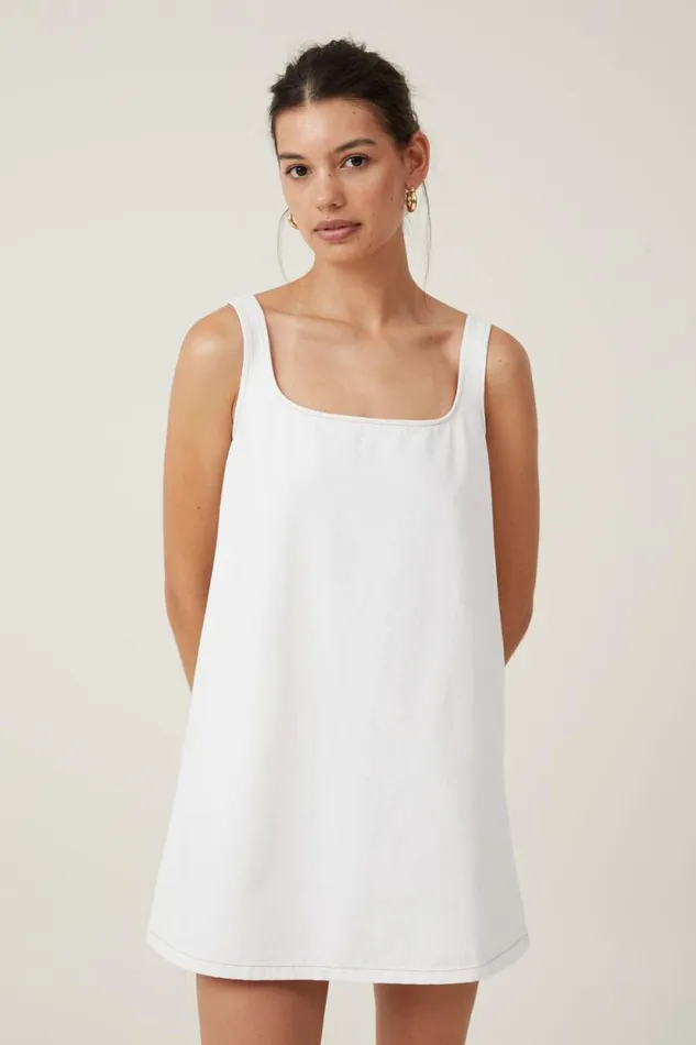 Charlie Denim Mini Dress Vintage White Women Cotton On Skirts