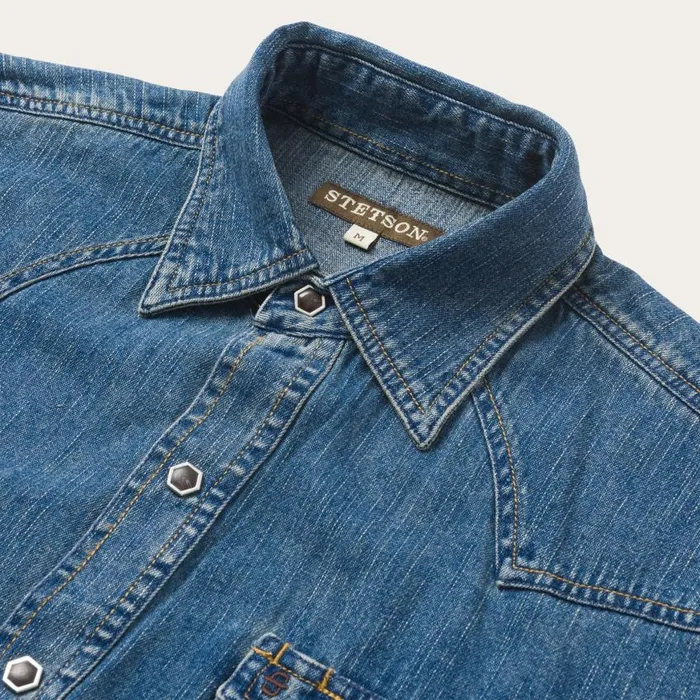 Classic Denim Shirt Blue Men Stetson Classic Cut