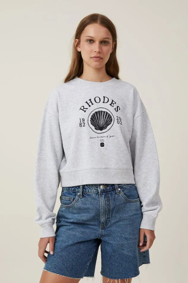 Classic Fleece Boxy Crew Sweatshirt Rhodeslight Grey Marle Women Cotton On Sweats and Hoodies