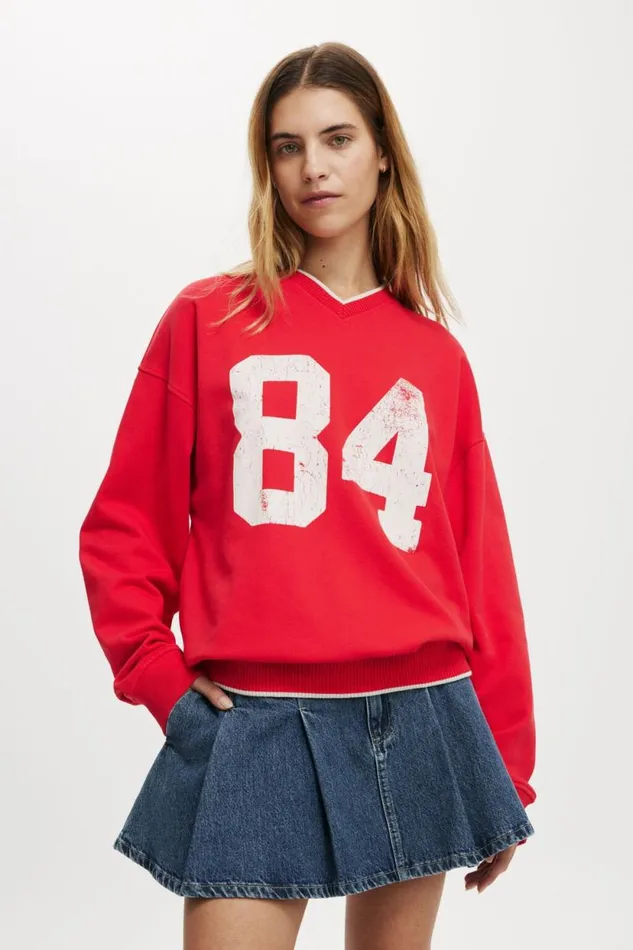 Classic Fleece Graphic V Neck Sweatshirt 84 Scarlet Red Women Cotton On Sweats and Hoodies Classic Fleece Graphic V Neck Sweatshirt 84 Scarlet Red Women Cotton On Sweats and Hoodies