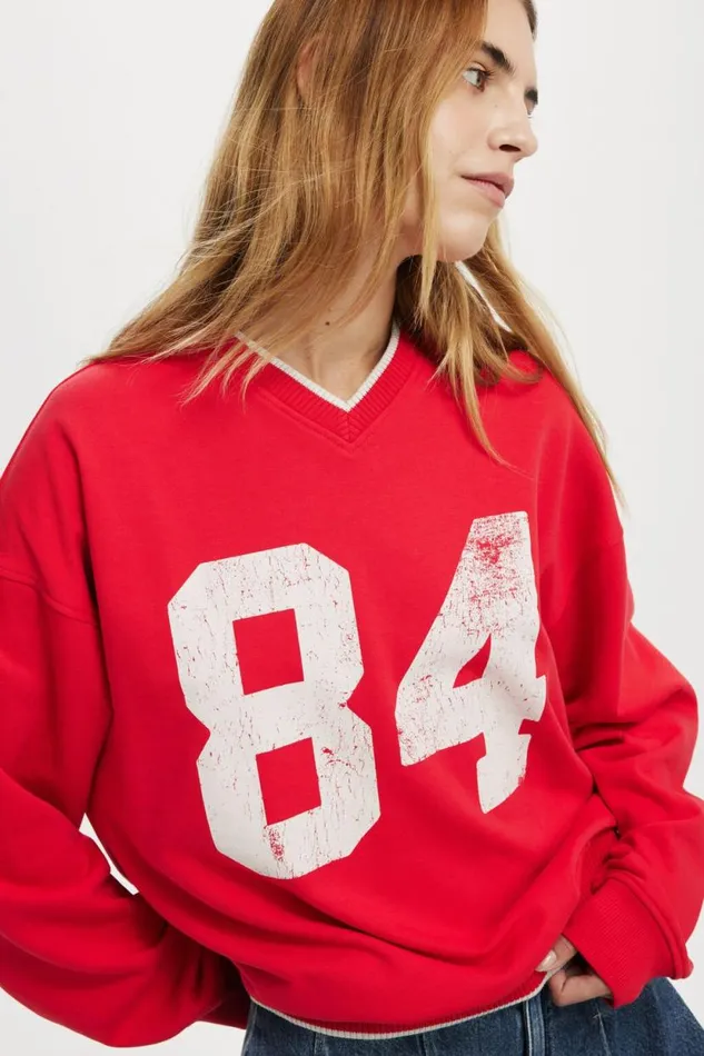 Classic Fleece Graphic V Neck Sweatshirt 84 Scarlet Red Women Cotton On Sweats and Hoodies Classic Fleece Graphic V Neck Sweatshirt 84 Scarlet Red Women Cotton On Sweats and Hoodies