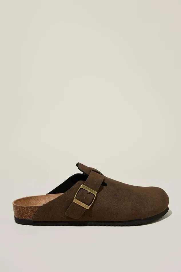 Closed Toe Buckle Slide Tobacco Men Cotton On Shoes