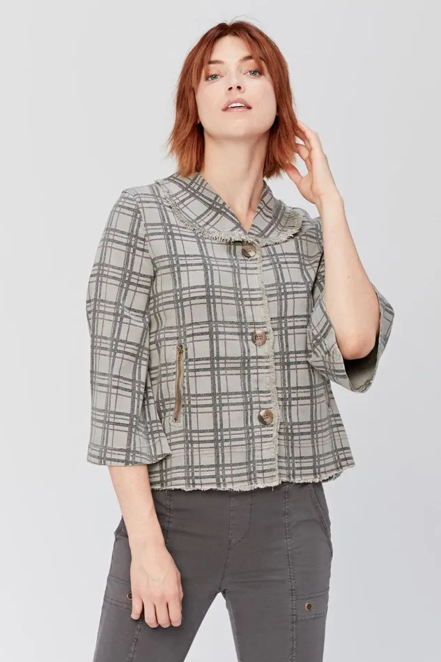 Clothing Jackets XCVI Boxy Plaid Blazer Grey Mist Pigment
