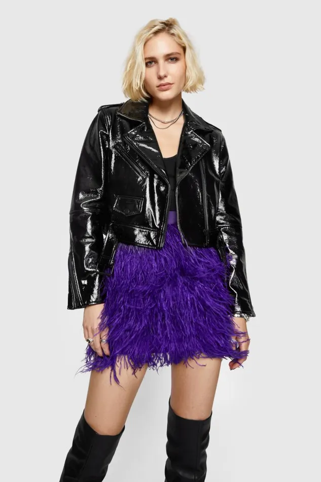 Clothing Leather Rebecca Minkoff Cropped Patent Jett Moto Jacket Black