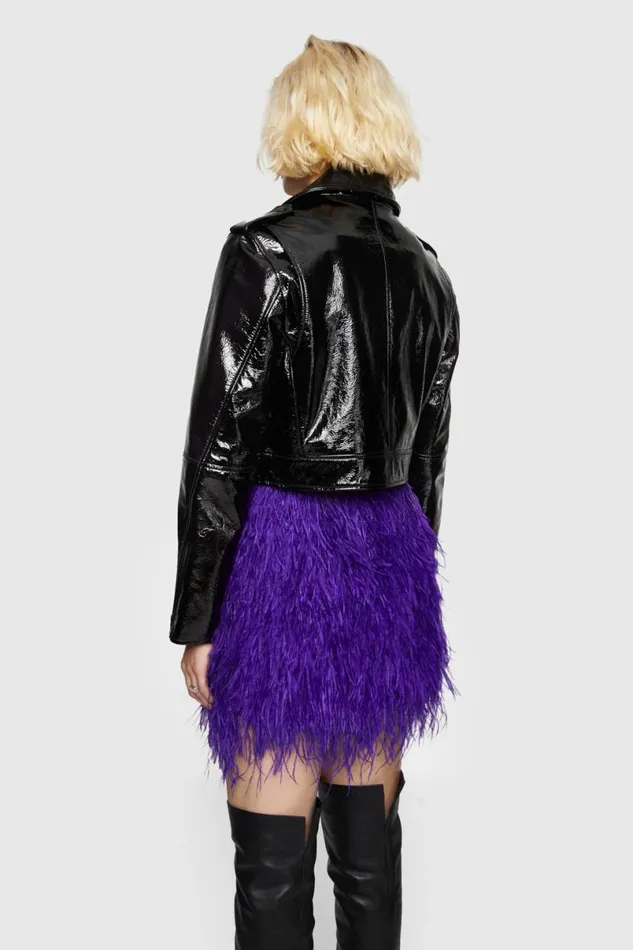 Clothing Leather Rebecca Minkoff Cropped Patent Jett Moto Jacket Black