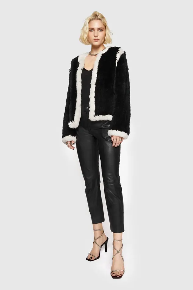 Clothing Outerwear Rebecca Minkoff Chelsea Fur Jacket Blackwhite