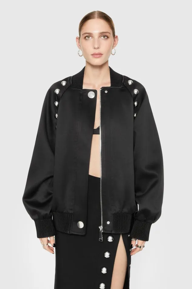 Clothing Outerwear Rebecca Minkoff Dylan Satin Oversized Bomber True Black