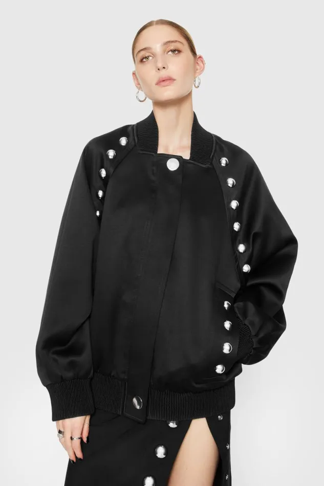 Clothing Outerwear Rebecca Minkoff Dylan Satin Oversized Bomber True Black