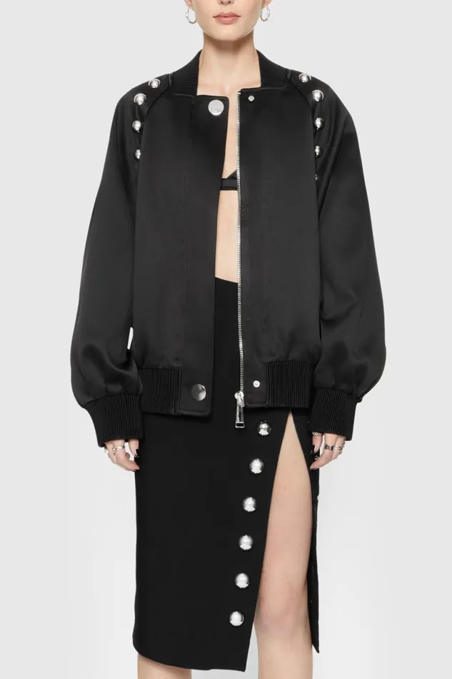 Clothing Outerwear Rebecca Minkoff Dylan Satin Oversized Bomber True Black