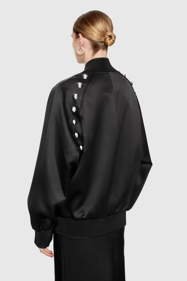 Clothing Outerwear Rebecca Minkoff Dylan Satin Oversized Bomber True Black