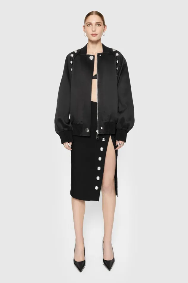 Clothing Outerwear Rebecca Minkoff Dylan Satin Oversized Bomber True Black