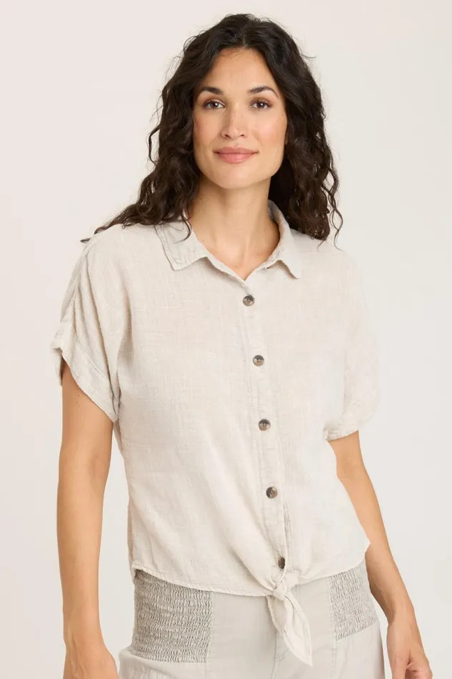 Clothing ShirtsBlouses XCVI Gauze Teagan Tie Top Feirie Wash Whitecap
