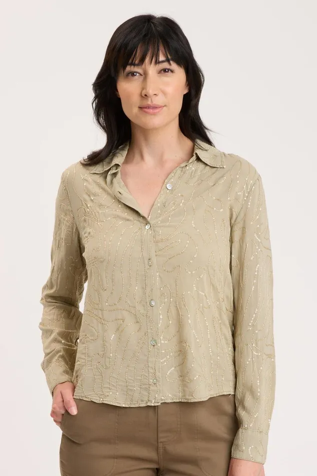 Clothing ShirtsBlouses XCVI Seraphina ButtonUp Sand Lime Pigment
