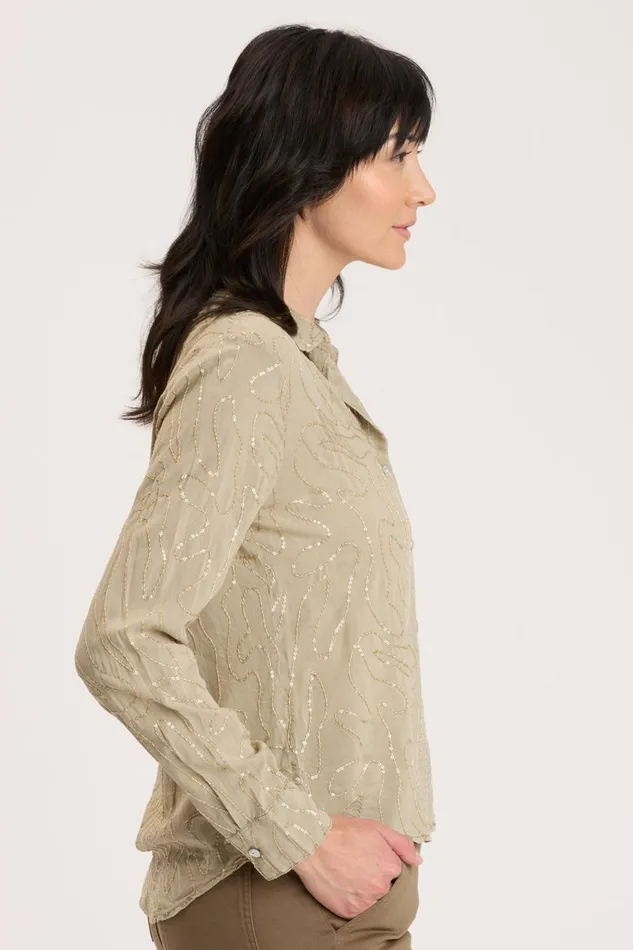 Clothing ShirtsBlouses XCVI Seraphina ButtonUp Sand Lime Pigment