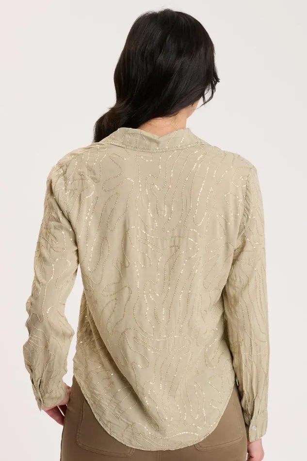Clothing ShirtsBlouses XCVI Seraphina ButtonUp Sand Lime Pigment