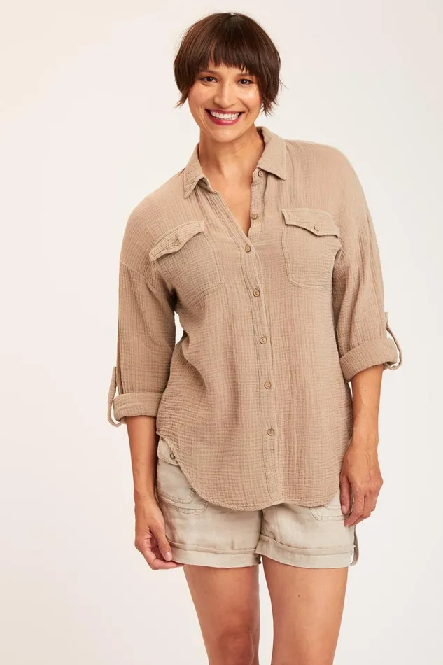 Clothing ShirtsBlouses XCVI Wendell ButtonUp Merino Wool Pigment