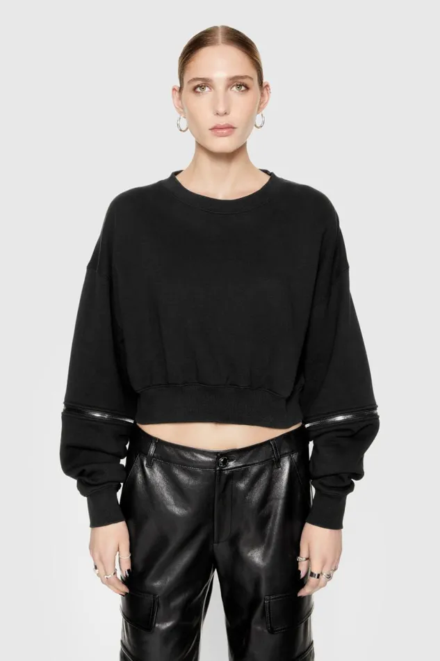 Clothing Tops Rebecca Minkoff Annie Zip Sleeve Sweatshirt True Black