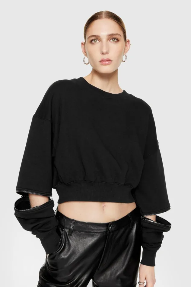 Clothing Tops Rebecca Minkoff Annie Zip Sleeve Sweatshirt True Black