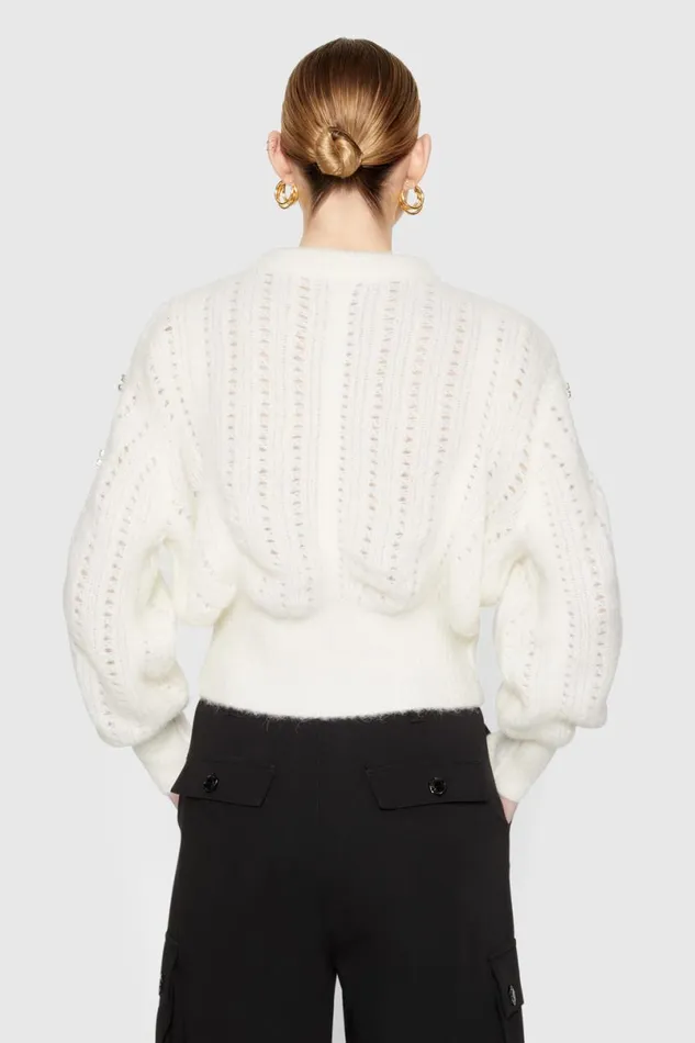 Clothing Tops Rebecca Minkoff Cecilia Crystal Embellished Sweater White