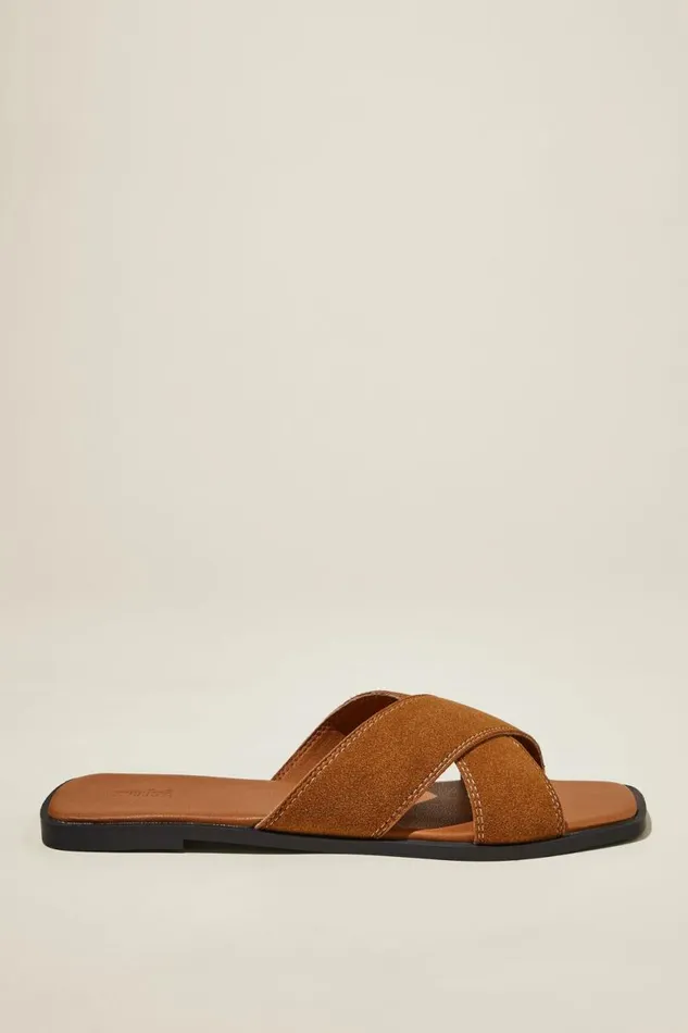Cloverly Crossover Slide Sienna Brown Micro Women Cotton On Shoes and Slippers