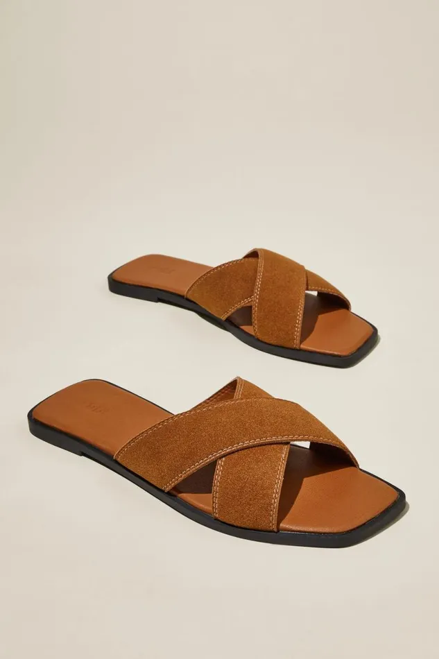 Cloverly Crossover Slide Sienna Brown Micro Women Cotton On Shoes and Slippers