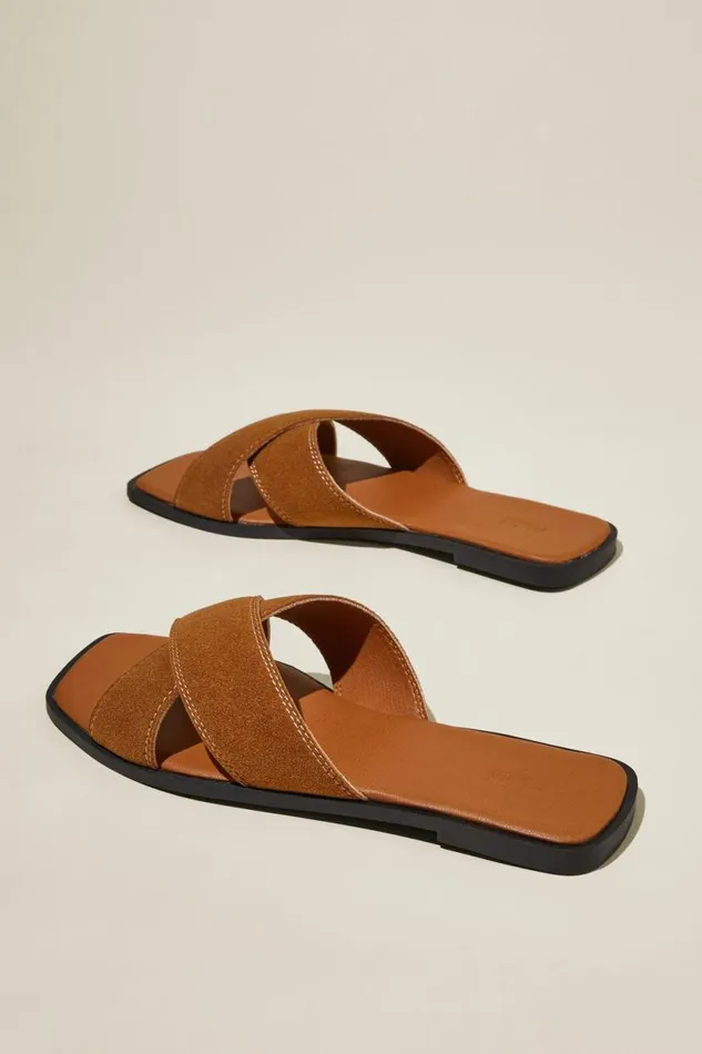 Cloverly Crossover Slide Sienna Brown Micro Women Cotton On Shoes and Slippers