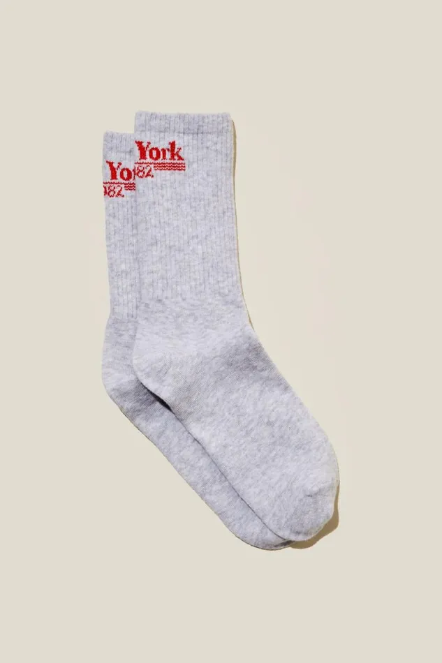 Club House Crew Sock New York 1982grey Marle Women Cotton On Socks