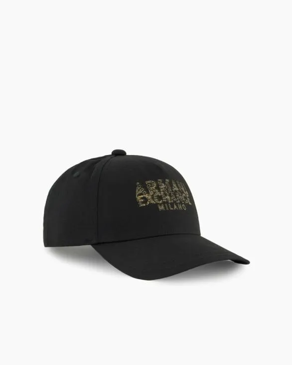 Cotton Visor Cap With Blurred Logo Black Men Armani Hats And Gloves