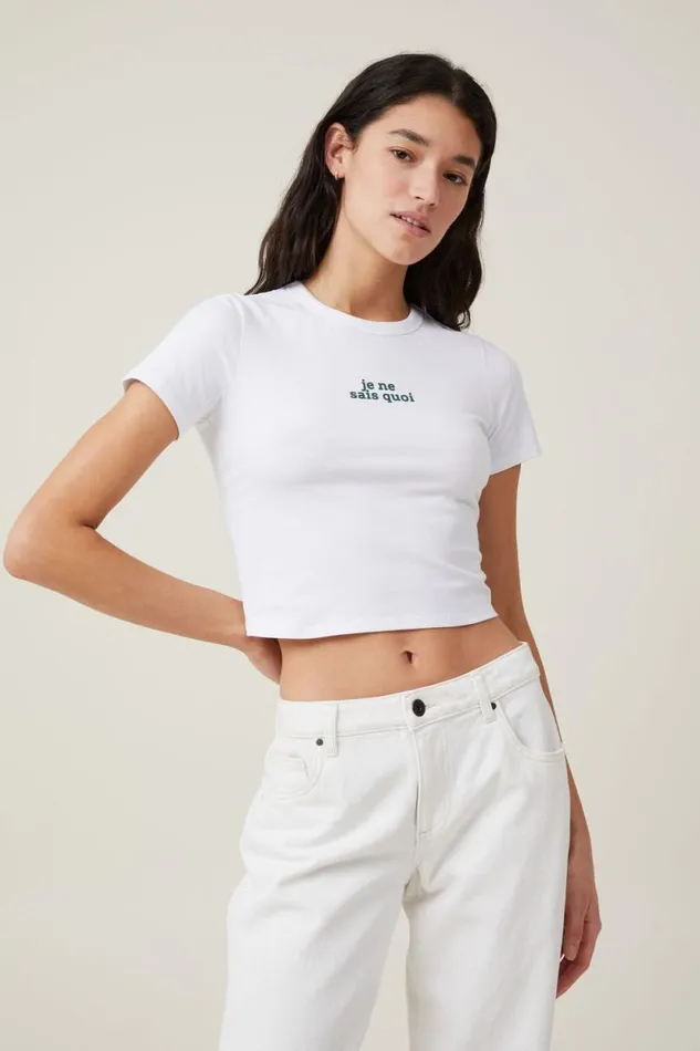 Crop Fit Graphic Tee Je Ne Sais Quoiwhite Women Cotton On Tops