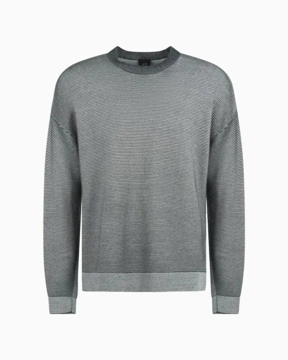 Dgrad Effect Ribbed Cotton Sweater Green Men Armani Knitwear