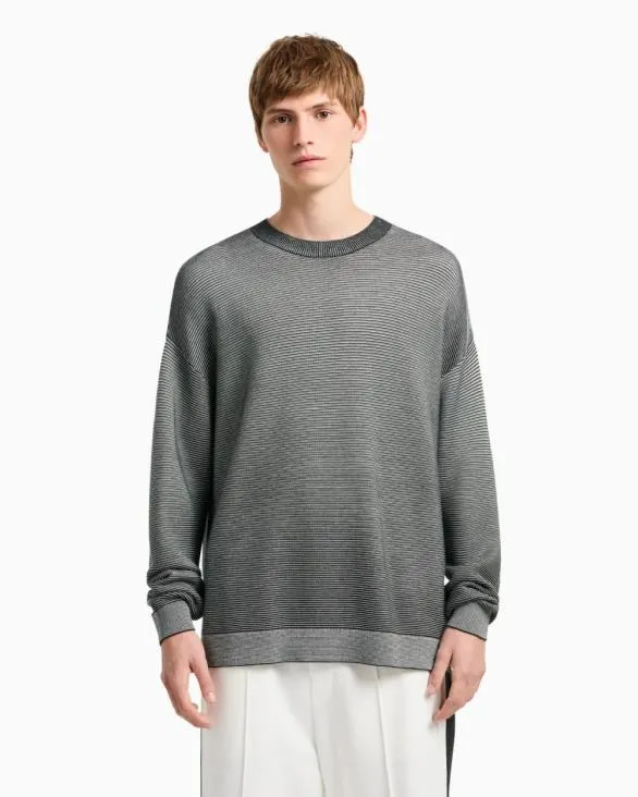 Dgrad Effect Ribbed Cotton Sweater Green Men Armani Knitwear Dgrad Effect Ribbed Cotton Sweater Green Men Armani Knitwear