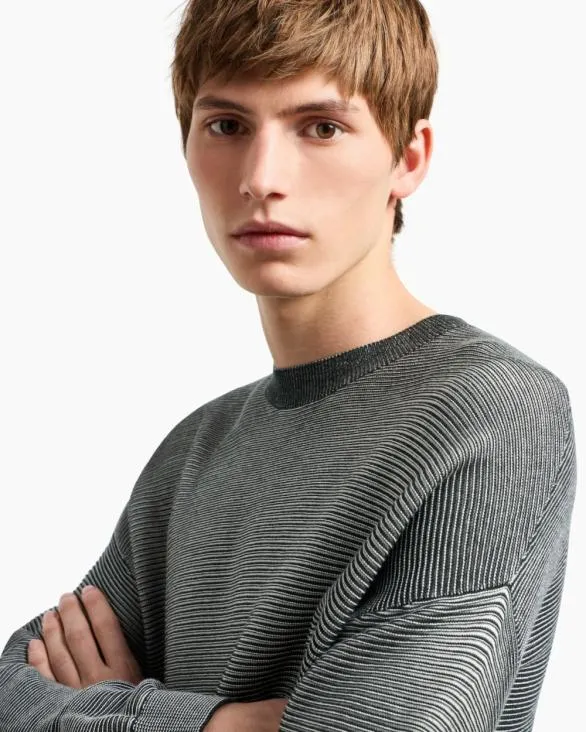 Dgrad Effect Ribbed Cotton Sweater Green Men Armani Knitwear Dgrad Effect Ribbed Cotton Sweater Green Men Armani Knitwear