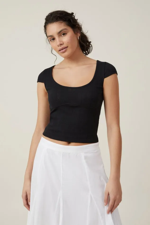 Darcie Scoop Neck Short Sleeve Top Black Women Cotton On Tops