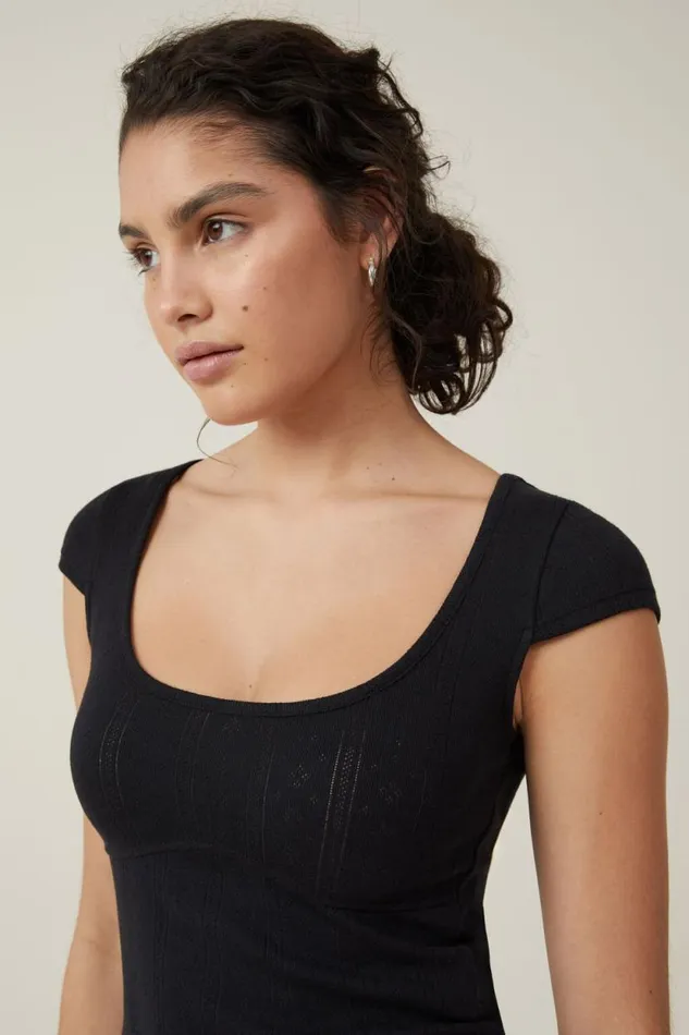 Darcie Scoop Neck Short Sleeve Top Black Women Cotton On Tops