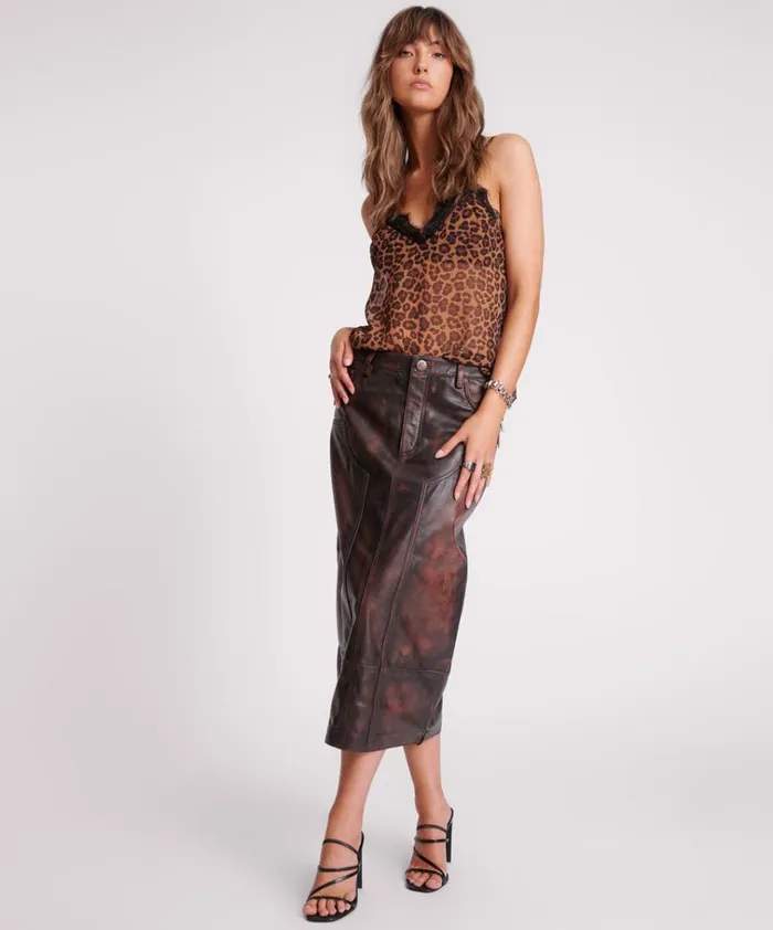 DARK CHOCOLATE CASSIDY LEATHER SKIRT Women One Teaspoon Leather