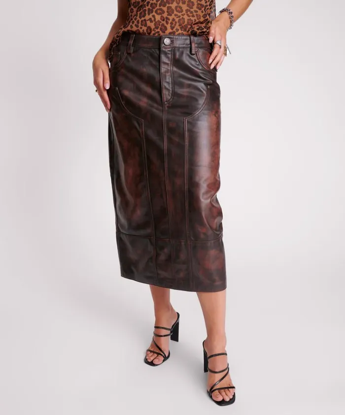 DARK CHOCOLATE CASSIDY LEATHER SKIRT Women One Teaspoon Leather