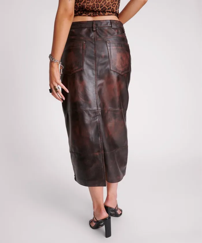 DARK CHOCOLATE CASSIDY LEATHER SKIRT Women One Teaspoon Leather