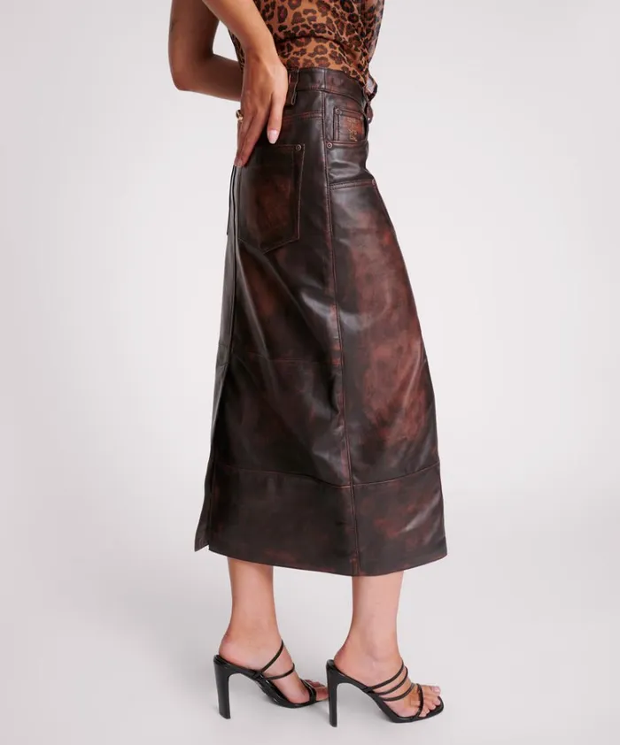 DARK CHOCOLATE CASSIDY LEATHER SKIRT Women One Teaspoon Leather