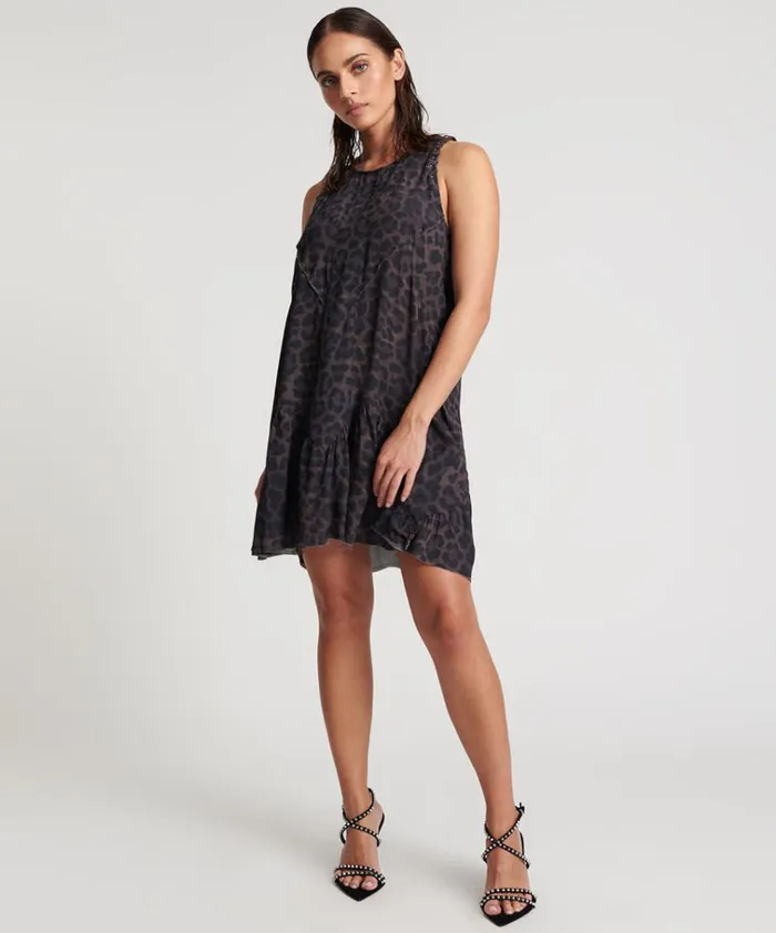 DARK LEOPARD TIERED DRESS Women One Teaspoon Mini Dresses