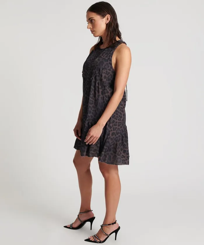 DARK LEOPARD TIERED DRESS Women One Teaspoon Mini Dresses DARK LEOPARD TIERED DRESS Women One Teaspoon Mini Dresses